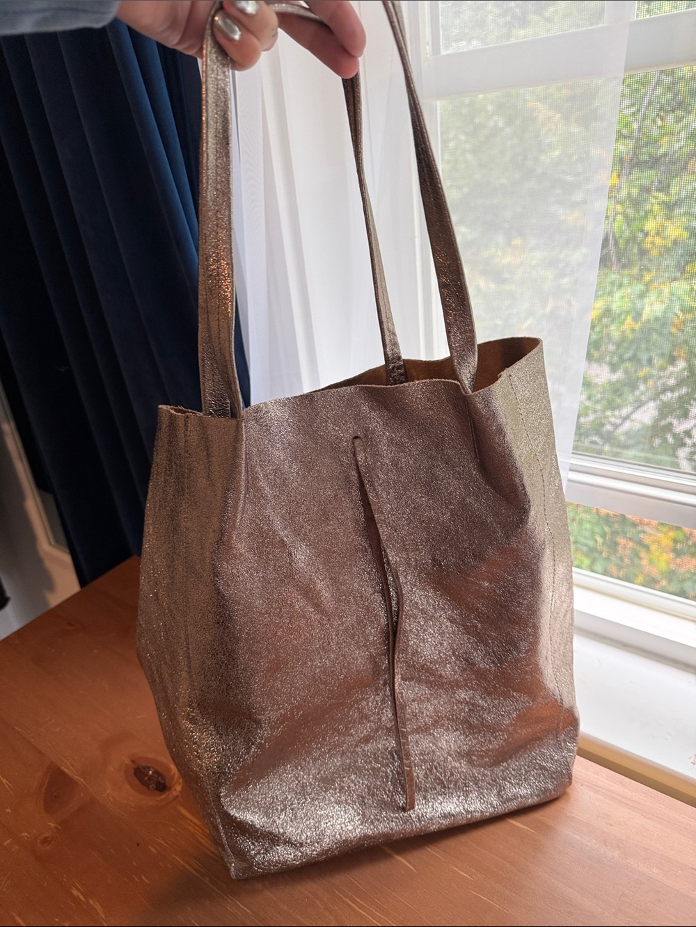 Metallic Bronze Leather Tote Bag - Stylish Everyday Carry